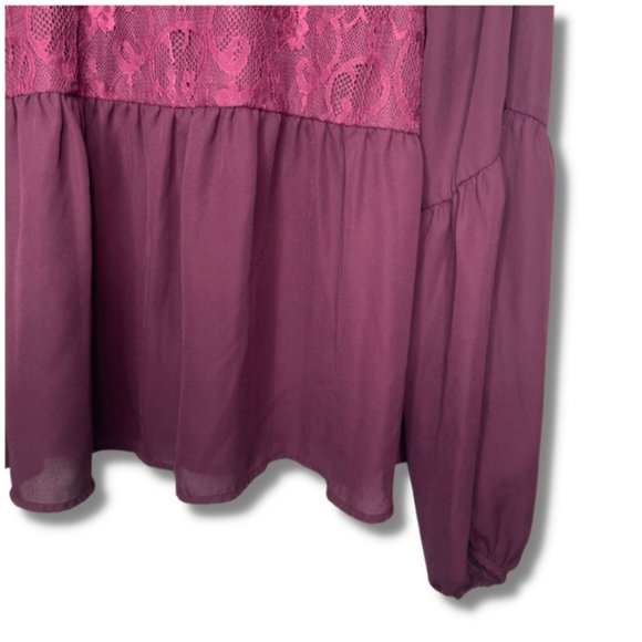 Halogen | Long Sleeve Burgundy Blouse with Lace Details | Size L - Picture 4 of 10